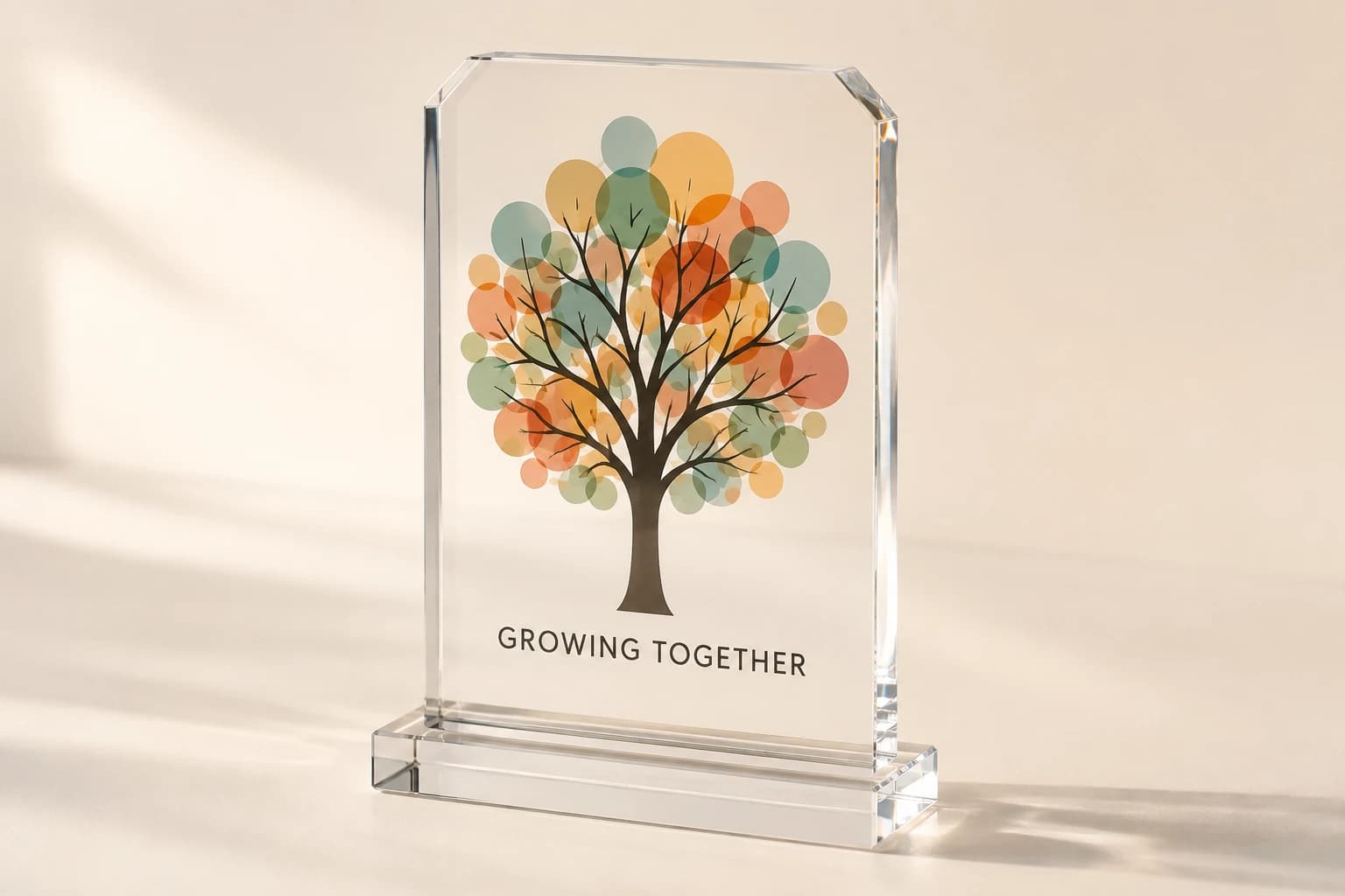 Full-color acrylic campaign award with an original branching-tree design.
