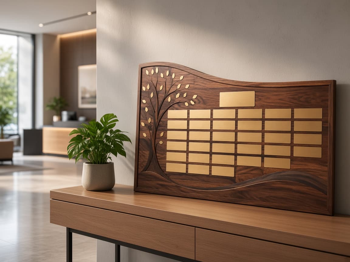 Donor Recognition Wall design concept beside everyday objects for scale